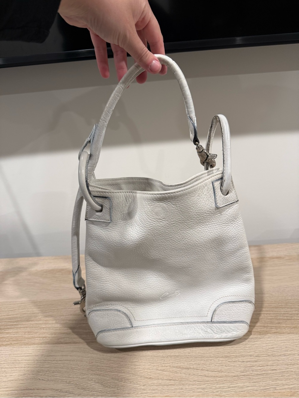 CH Carolina Herrera White Leather Bucket Bag Made in Spain